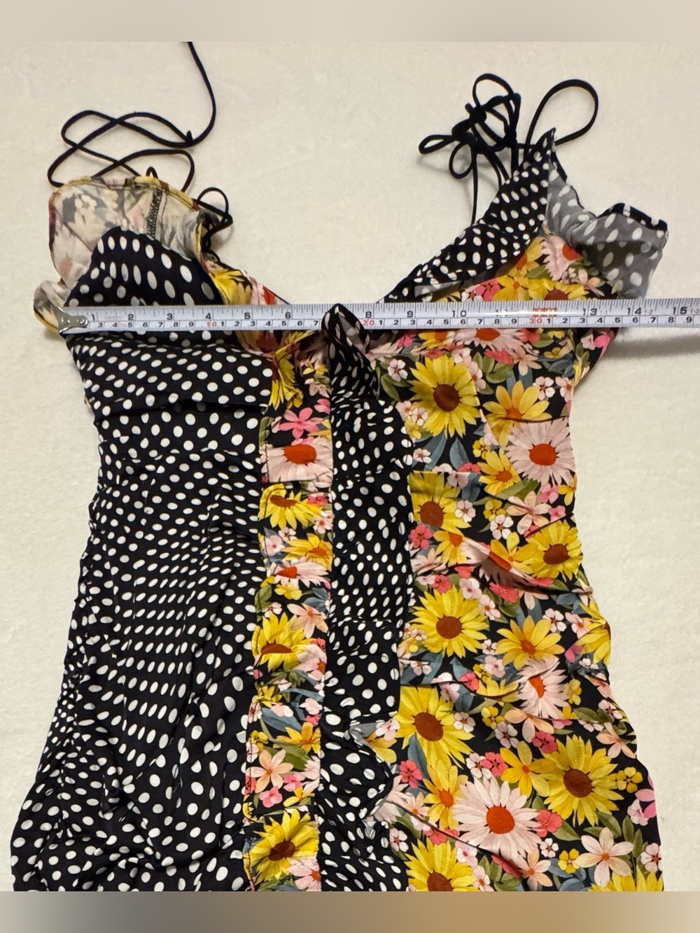 For Love and Lemons Women’s Mochi Shirred Mini Dress Polka Dot Floral Size XS - Picture 9 of 11